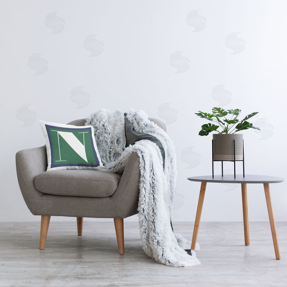 Stupell Studio Green N Name Initial Printed Plush Polyester Throw Pillow On Chair