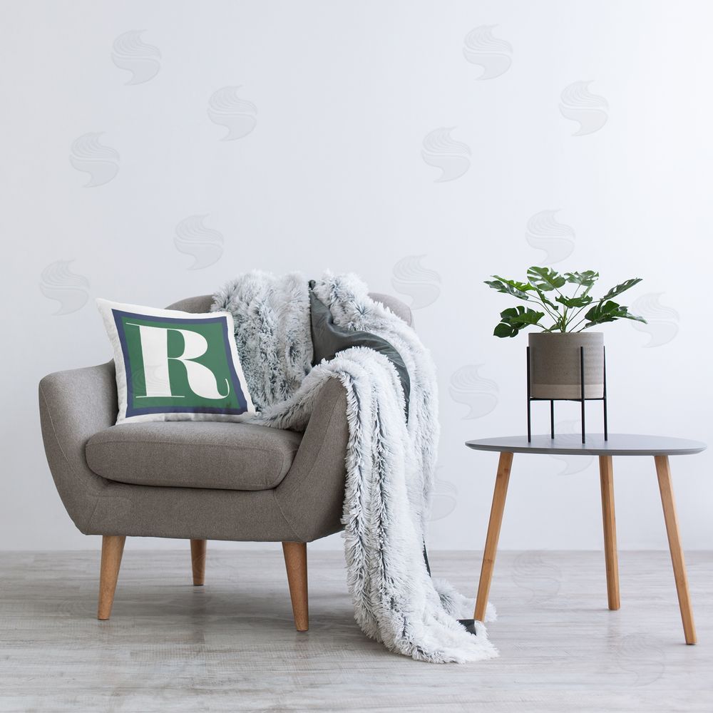 Stupell Studio Green R Name Initial Printed Plush Polyester Throw Pillow On Chair