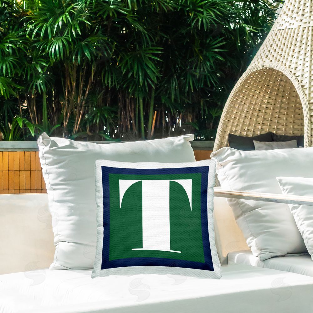 Stupell Studio Green T Alphabet Letter Outdoor Quick-Dry Polyester Printed Throw Pillow in Back Yard