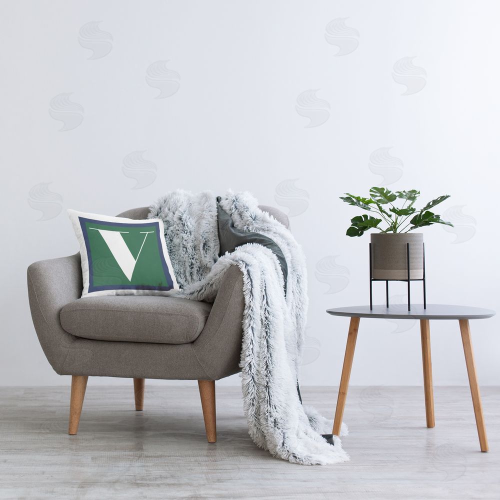Stupell Studio Green V Name Letter Printed Plush Polyester Throw Pillow On Chair
