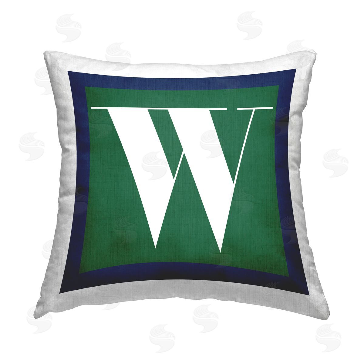 Stupell Studio Green W Letter Initial Printed Plush Polyester Throw Pillow