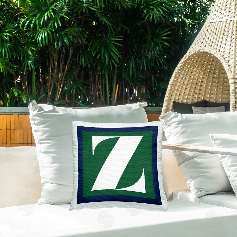 Stupell Studio Green Z Alphabet Initial Outdoor Quick-Dry Polyester Printed Throw Pillow in Back Yard