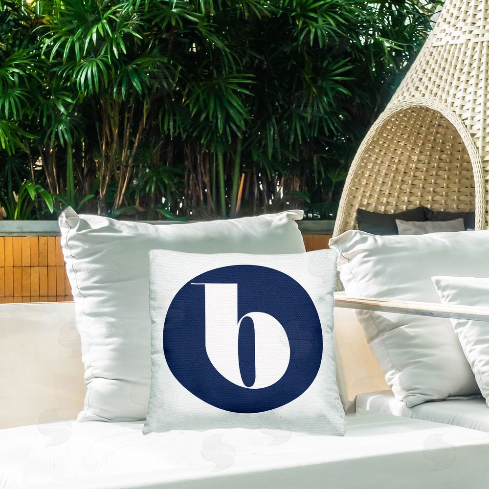 Stupell Studio Lowercase Blue B Initial Outdoor Quick-Dry Polyester Printed Throw Pillow in Back Yard
