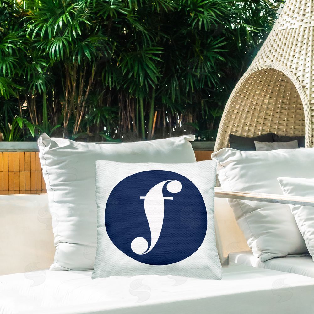 Stupell Studio Blue F Initial Letter Outdoor Quick-Dry Polyester Printed Throw Pillow in Back Yard