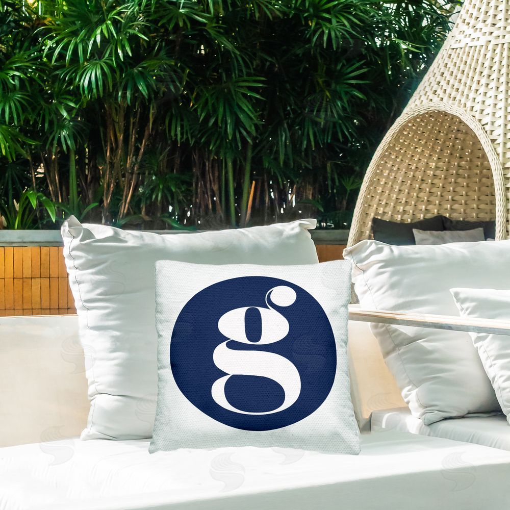 Stupell Studio Blue G Name Initial Outdoor Quick-Dry Polyester Printed Throw Pillow in Back Yard