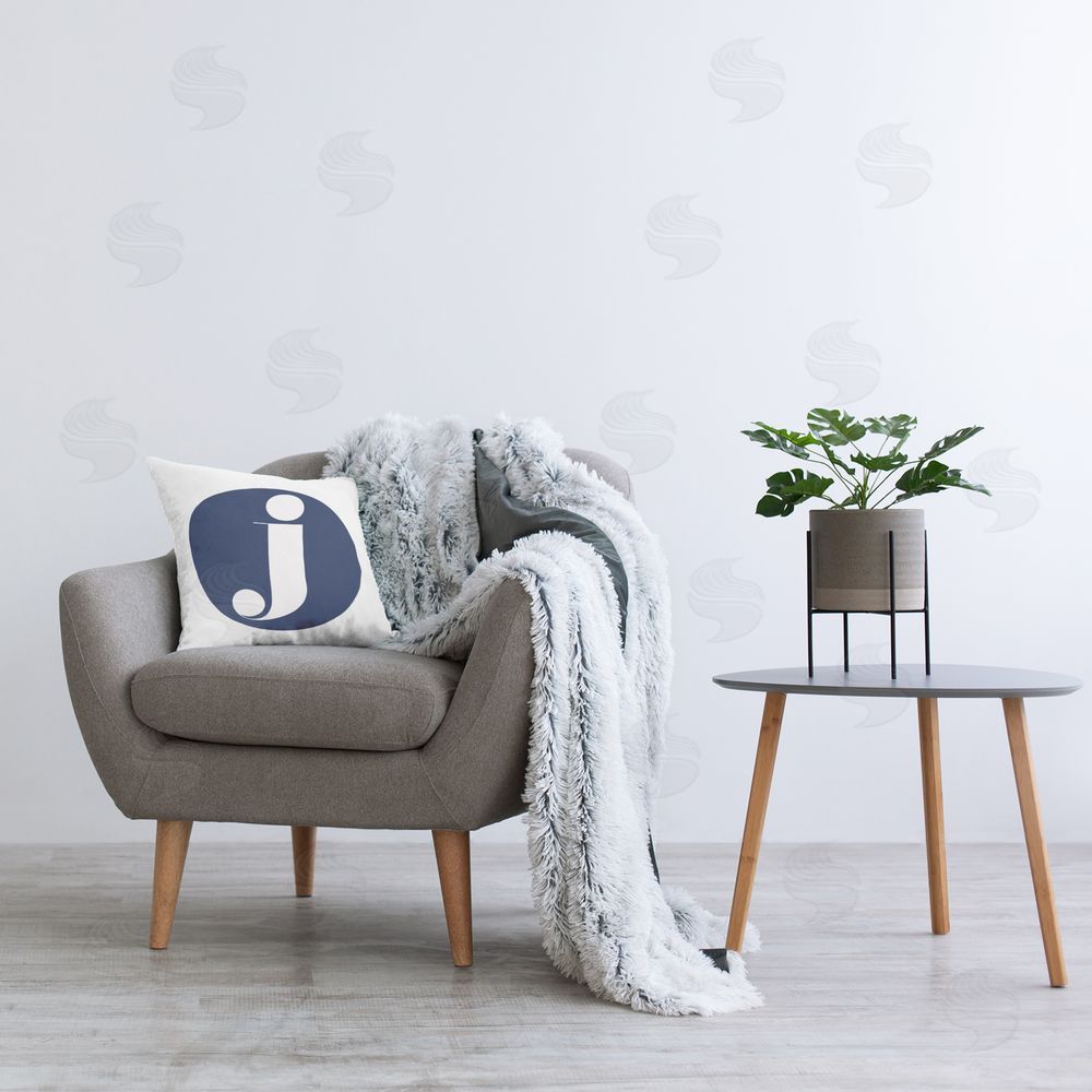 Stupell Studio Blue J Initial Letter Printed Plush Polyester Throw Pillow On Chair