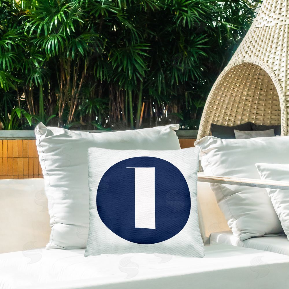 Stupell Studio Blue Lowercase L Letter Outdoor Quick-Dry Polyester Printed Throw Pillow in Back Yard