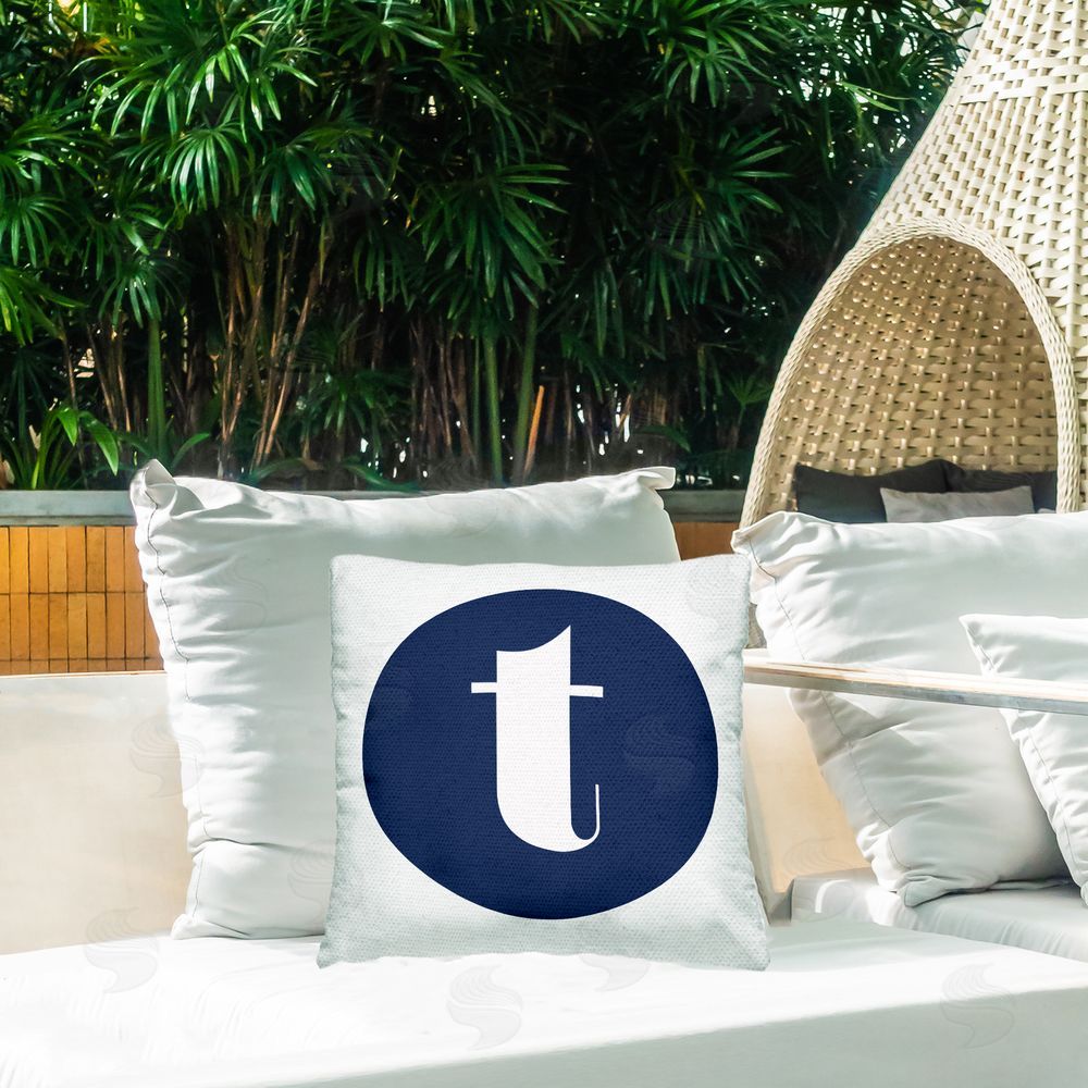 Stupell Studio Blue T Name Initial Outdoor Quick-Dry Polyester Printed Throw Pillow in Back Yard