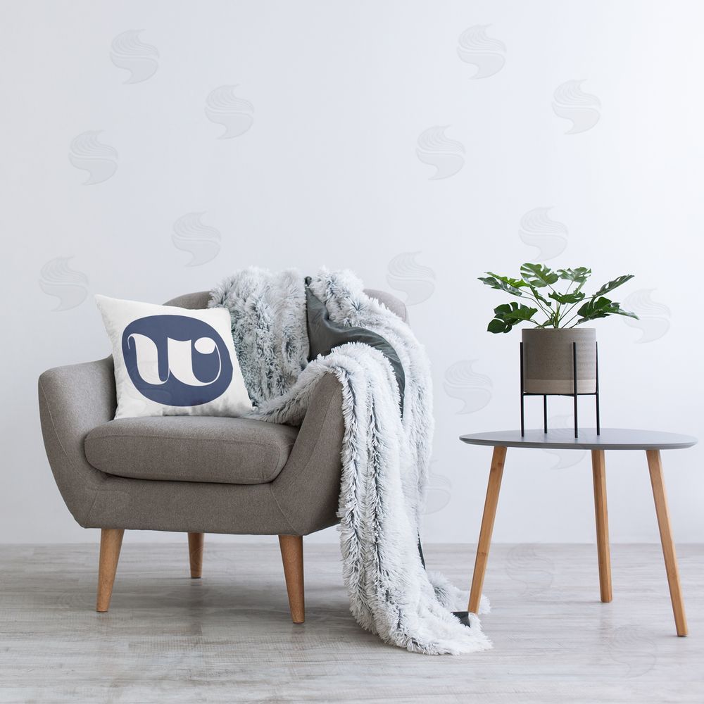 Stupell Studio Blue W Name Initial Printed Plush Polyester Throw Pillow On Chair