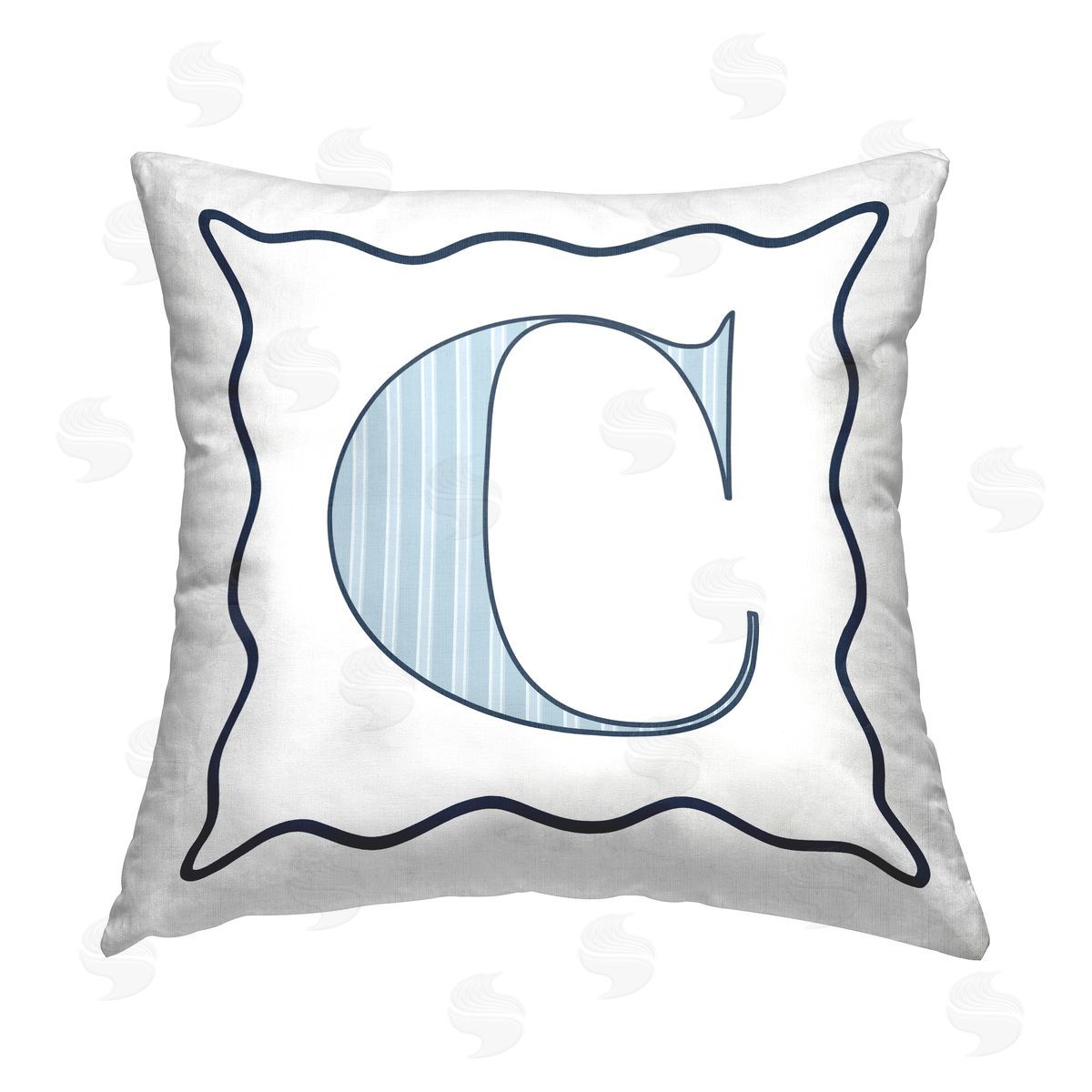 Stupell Studio Blue C Striped Letter Printed Plush Polyester Throw Pillow