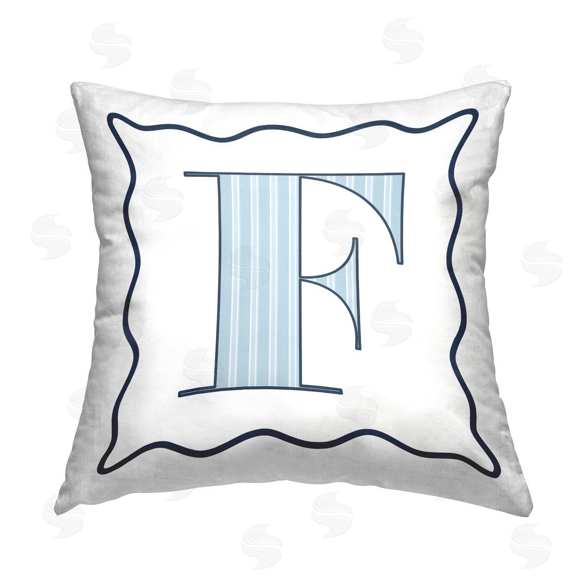 Stupell Studio Blue F Striped Initial Printed Plush Polyester Throw Pillow