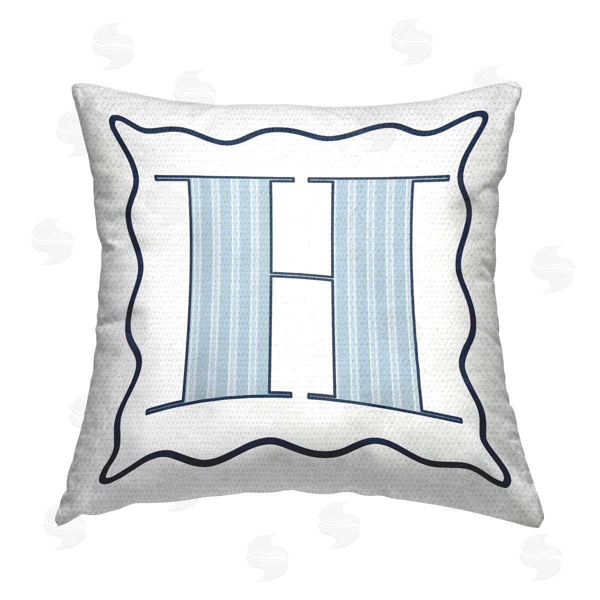 Stupell Studio Blue Striped H Initial Outdoor Quick-Dry Polyester Printed Throw Pillow