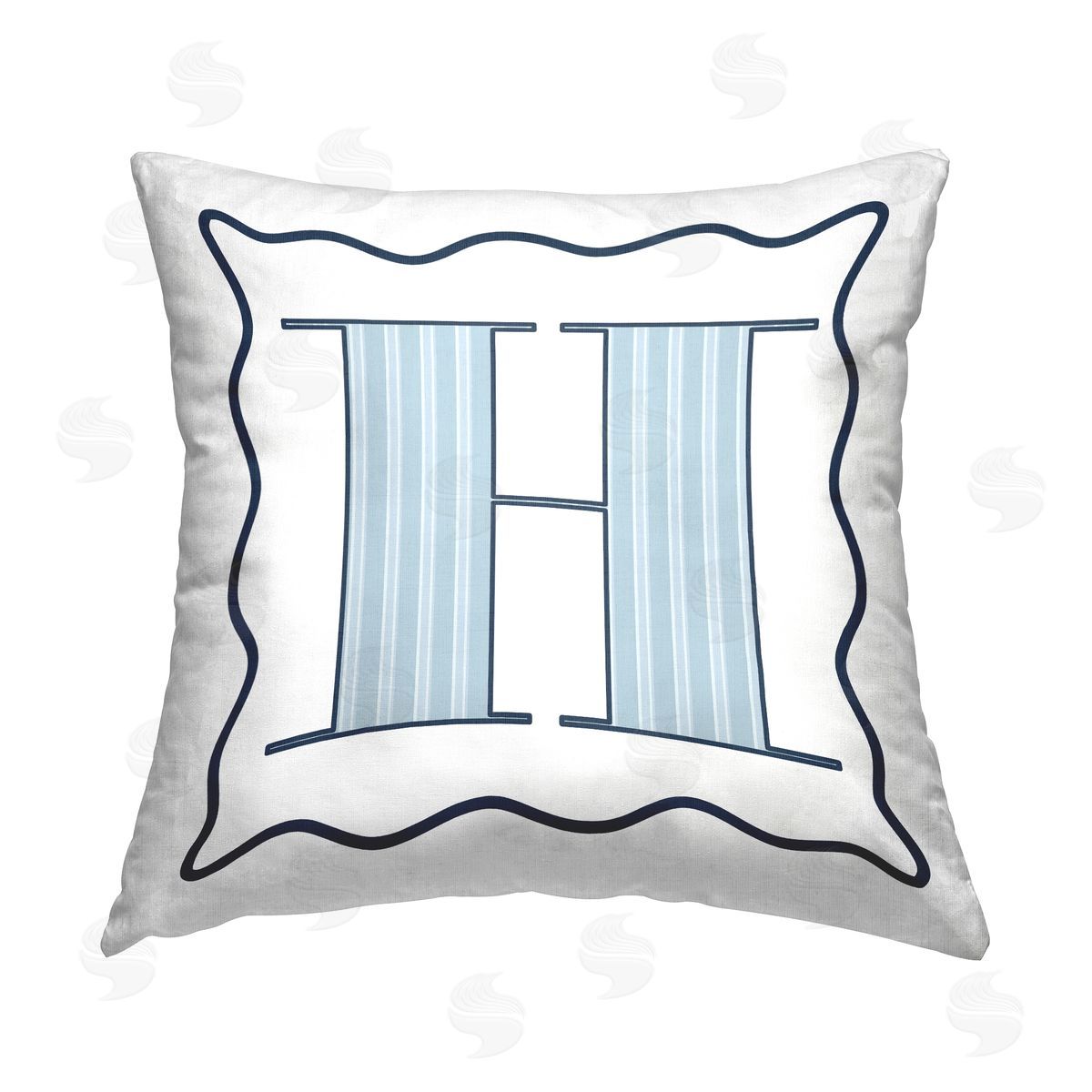 Stupell Studio Blue Striped H Initial Printed Plush Polyester Throw Pillow