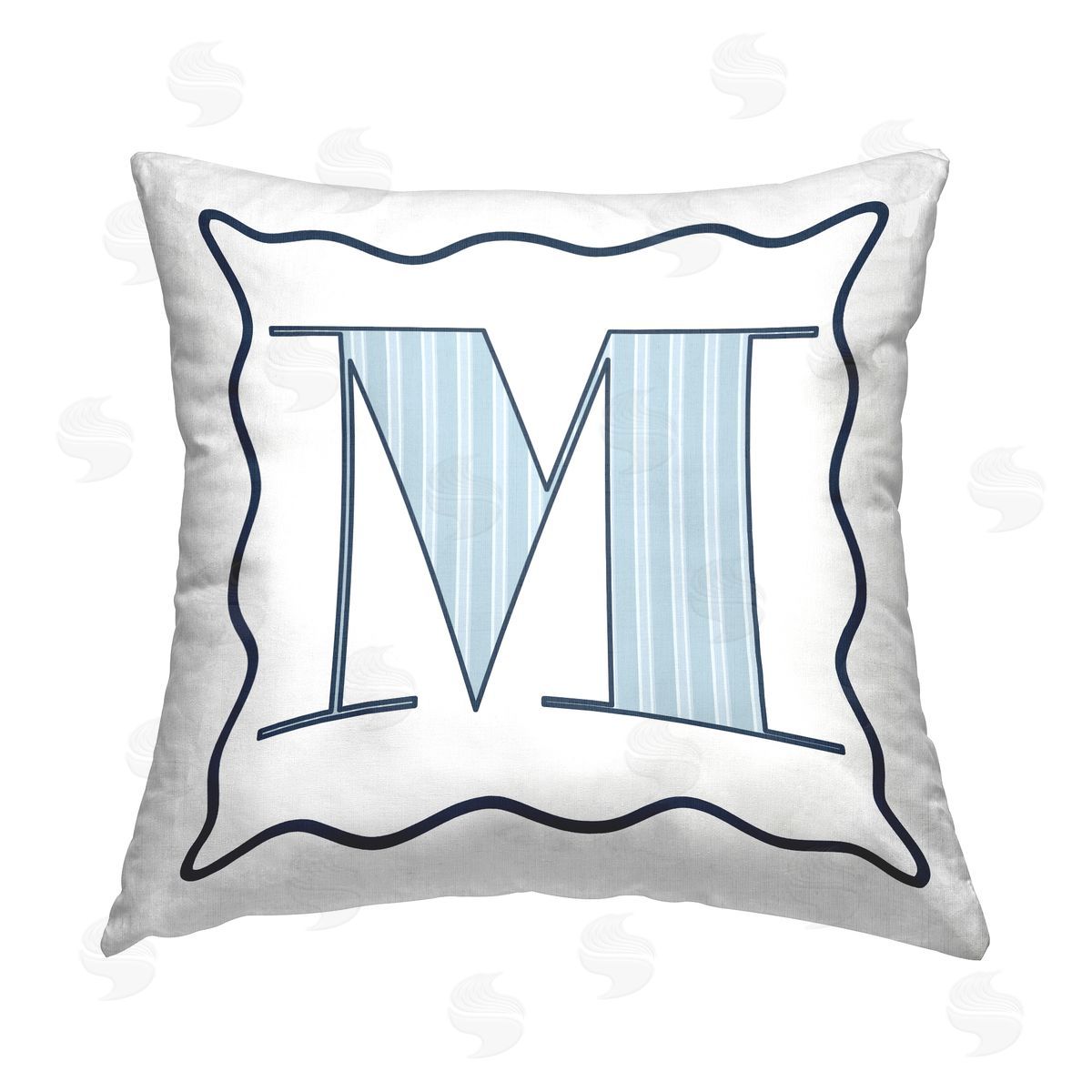 Stupell Studio Blue M Striped Letter Printed Plush Polyester Throw Pillow