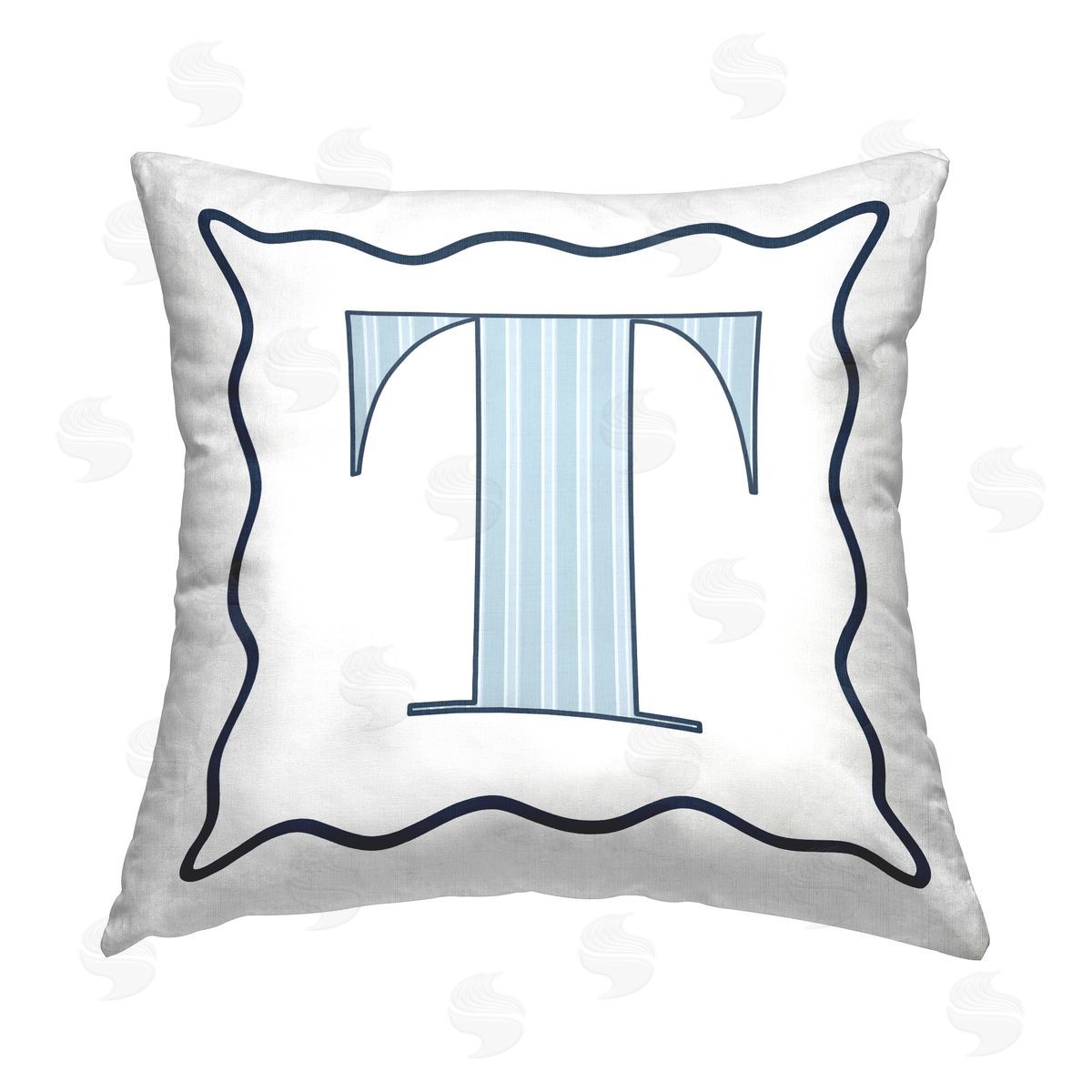 Stupell Studio Blue T Striped Letter Printed Plush Polyester Throw Pillow