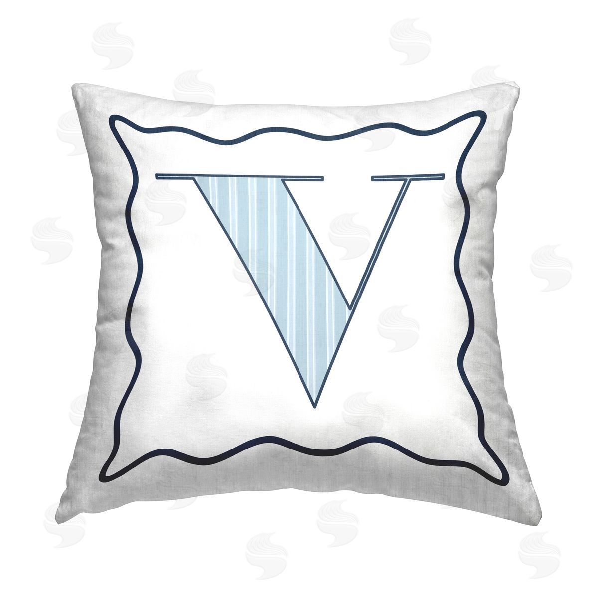 Stupell Studio Blue V Patterned Letter Printed Plush Polyester Throw Pillow
