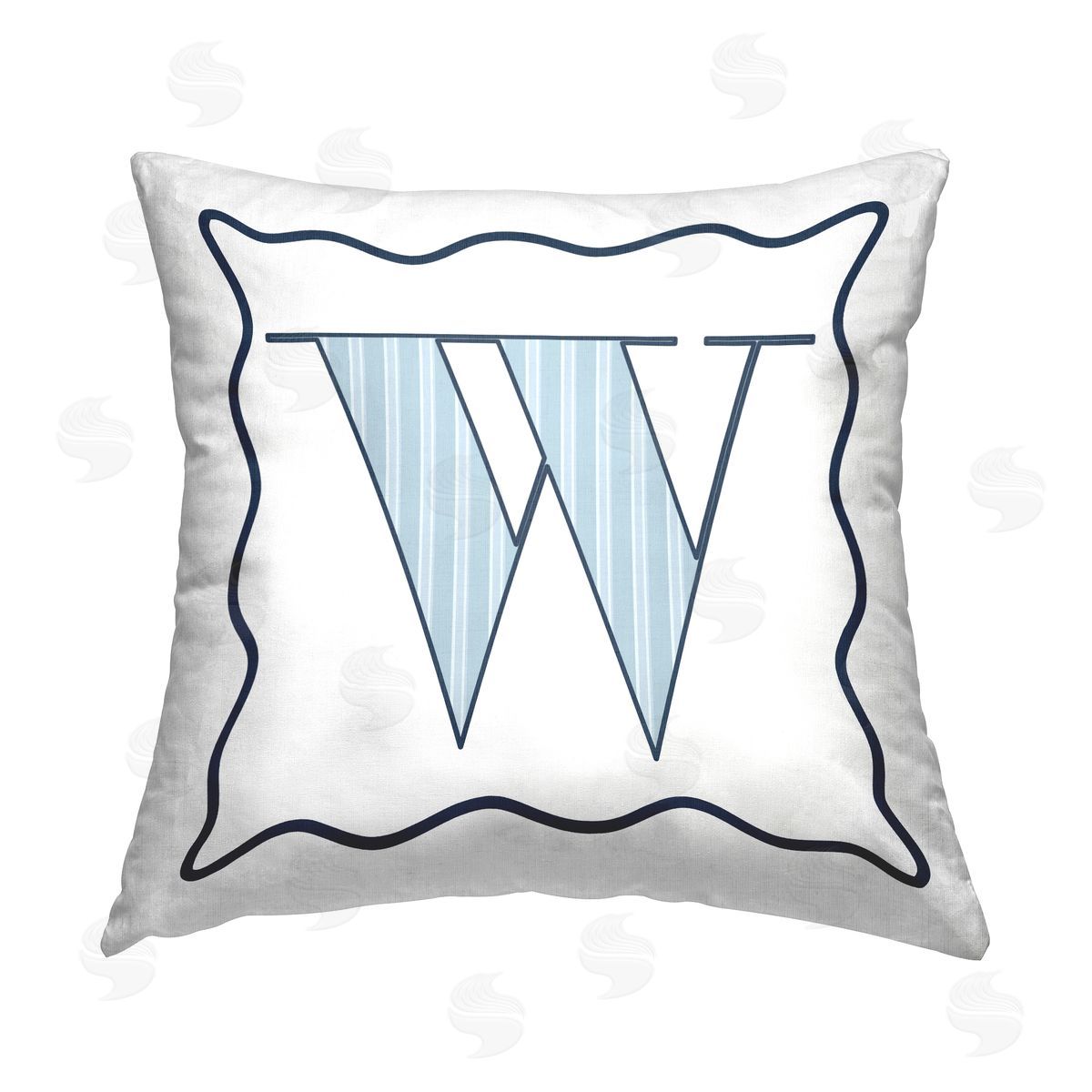 Stupell Studio Blue Striped W Initial Printed Plush Polyester Throw Pillow