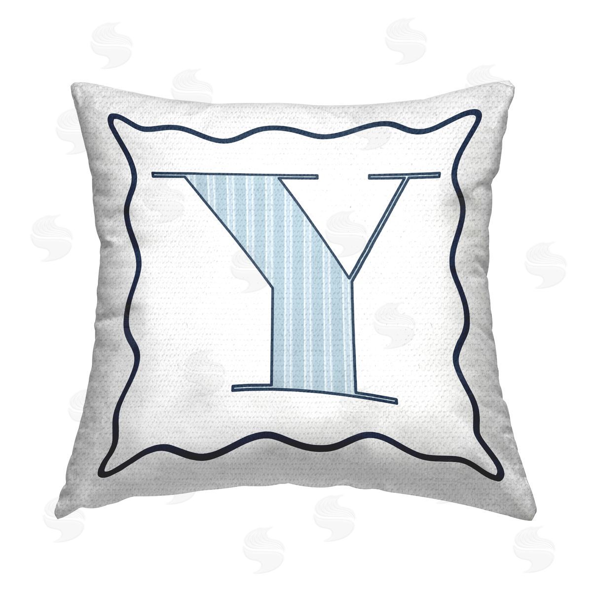 Stupell Studio Blue Striped Letter Y Outdoor Quick-Dry Polyester Printed Throw Pillow