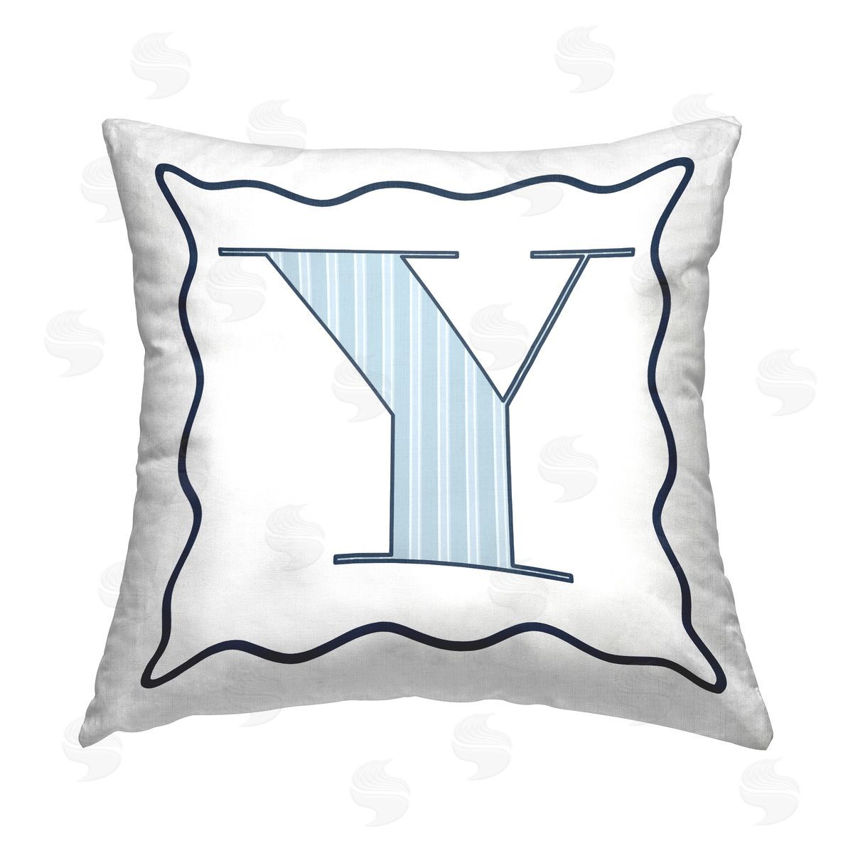 Stupell Studio Blue Striped Letter Y Printed Plush Polyester Throw Pillow