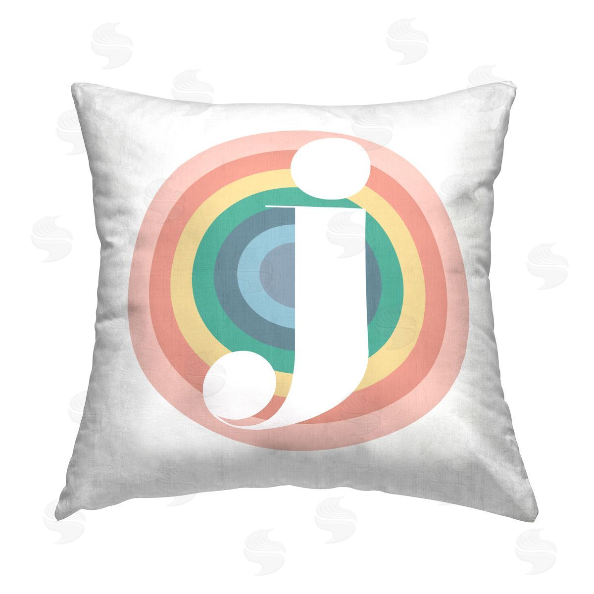 Stupell Studio Rainbow J Letter Initial Printed Plush Polyester Throw Pillow