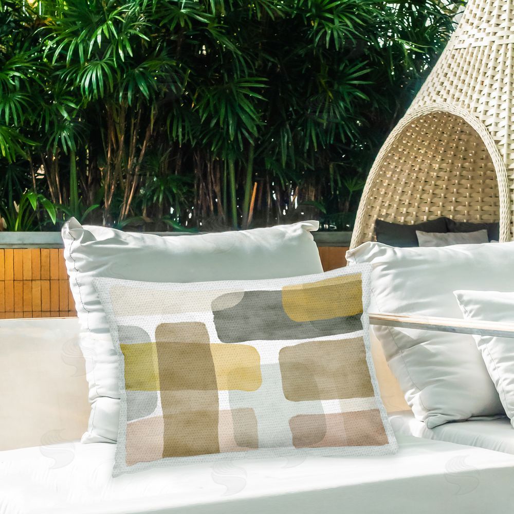 Jim Schlotzhauer Earthy Abstract Shapes Outdoor Quick-Dry Polyester Printed Throw Pillow in Back Yard