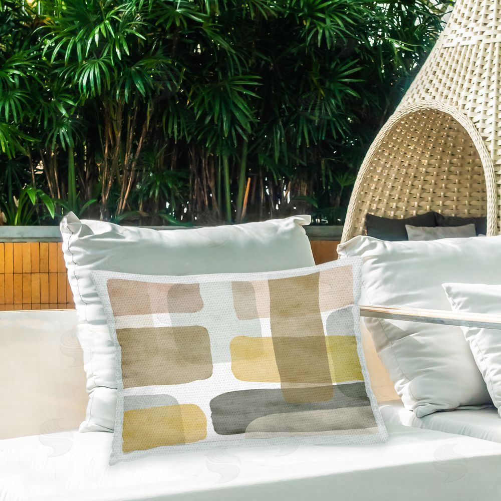 Jim Schlotzhauer Muted Abstract Shapes Outdoor Quick-Dry Polyester Printed Throw Pillow in Back Yard