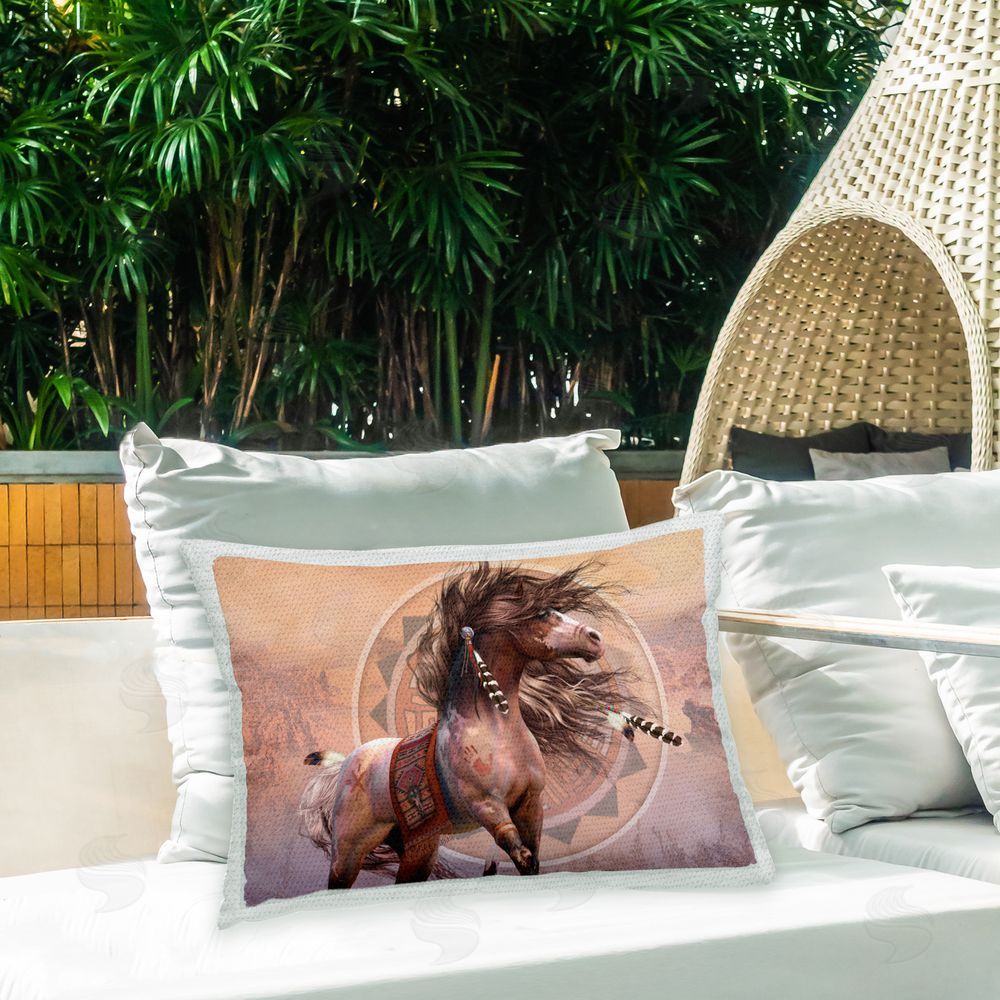 Laurie Prindle Native Desert Horse Outdoor Quick-Dry Polyester Printed Throw Pillow in Back Yard