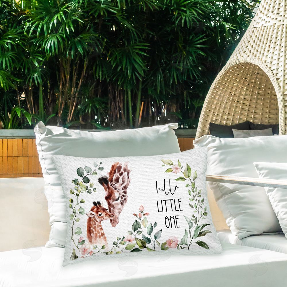IvaCuddlyMural Hello Little One Phrase Outdoor Quick-Dry Polyester Printed Throw Pillow in Back Yard