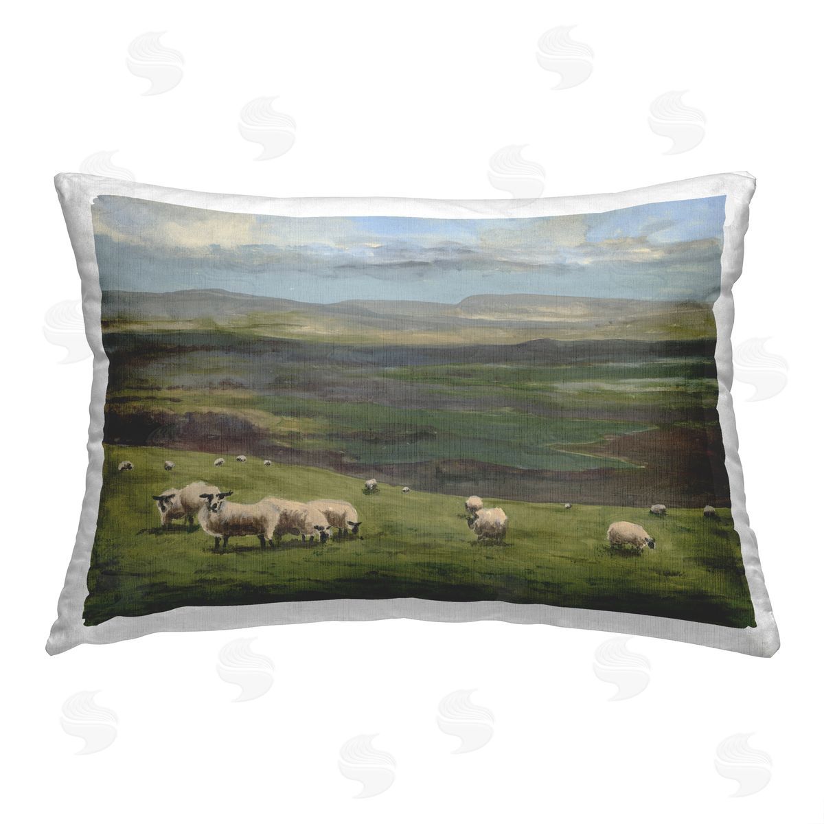 Michael Willett Sheep in Countryside Printed Plush Polyester Throw Pillow