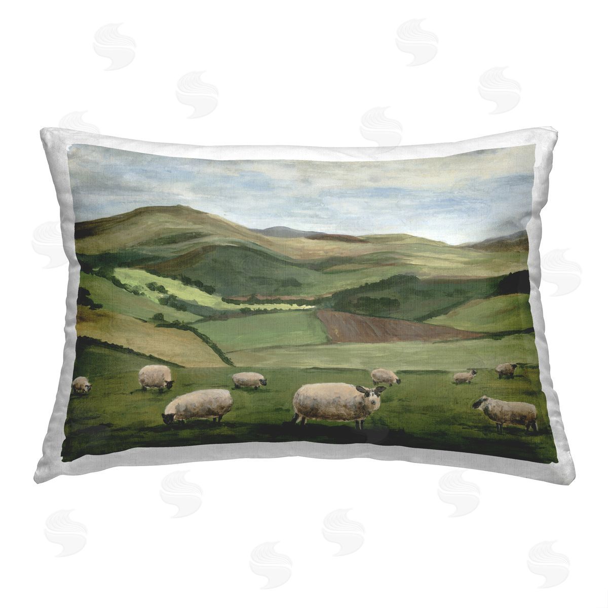 Michael Willett Sheep Grazing Fields Printed Plush Polyester Throw Pillow