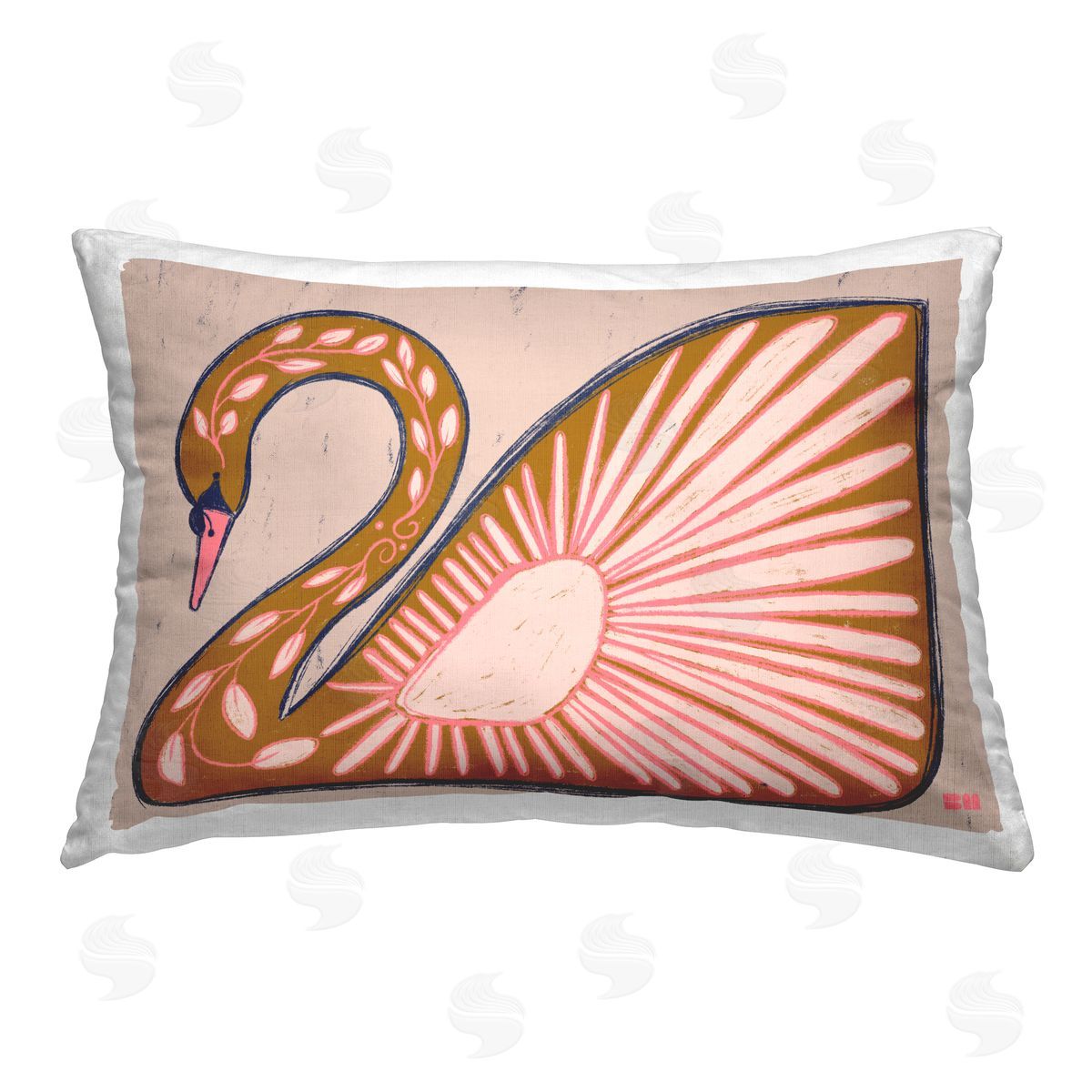 Birgit Maria Kiennast Boho Floral Swan Printed Plush Polyester Throw Pillow