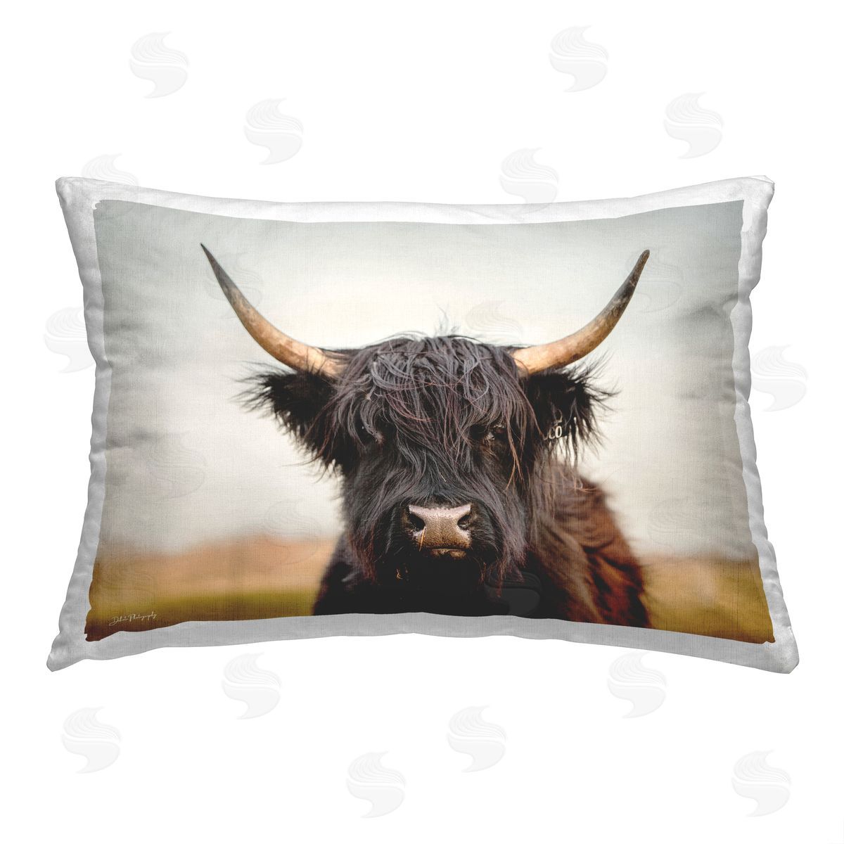Dakota Diener Black Longhorn Cow Printed Plush Polyester Throw Pillow