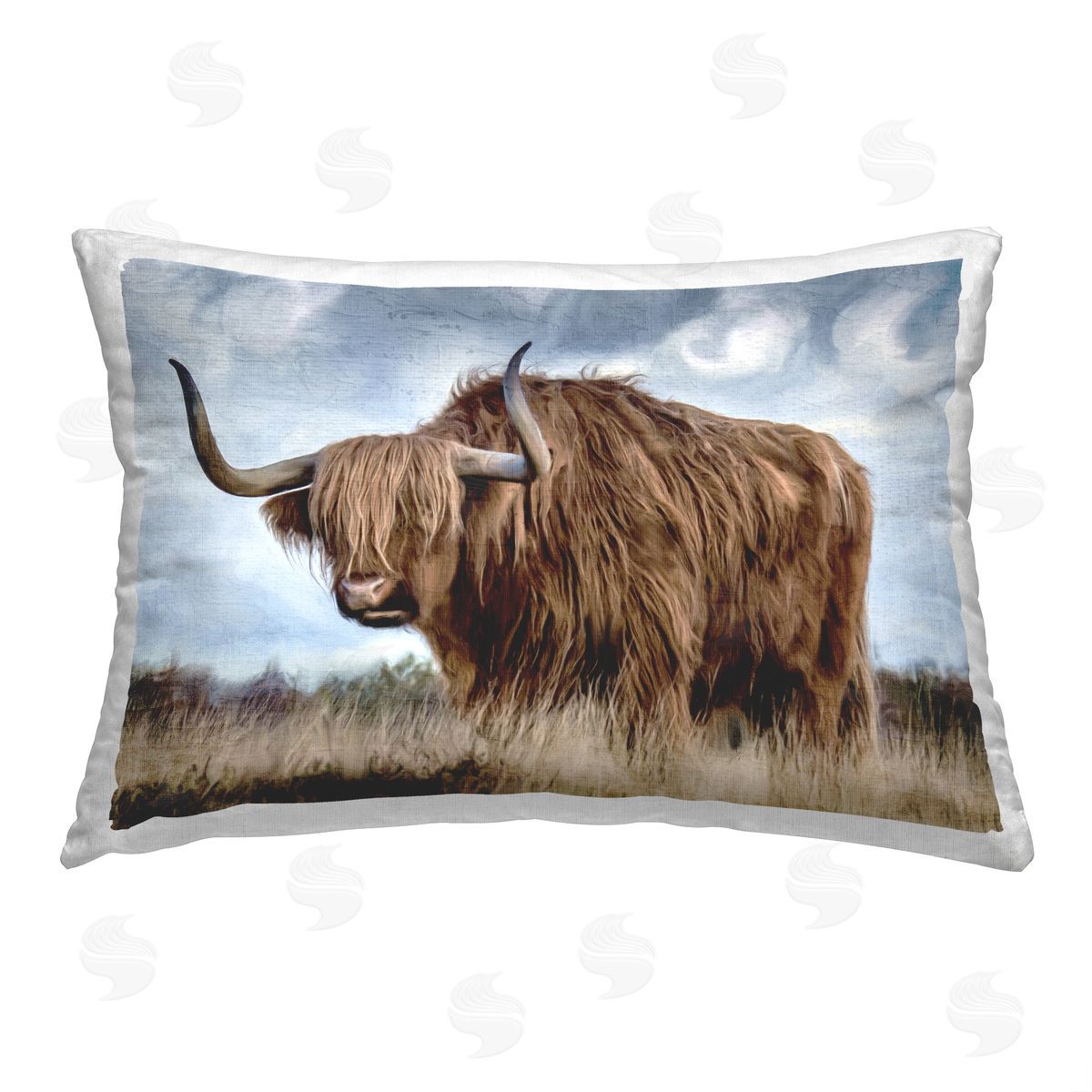 Kim Allen Highland Cow Landscape Printed Plush Polyester Throw Pillow
