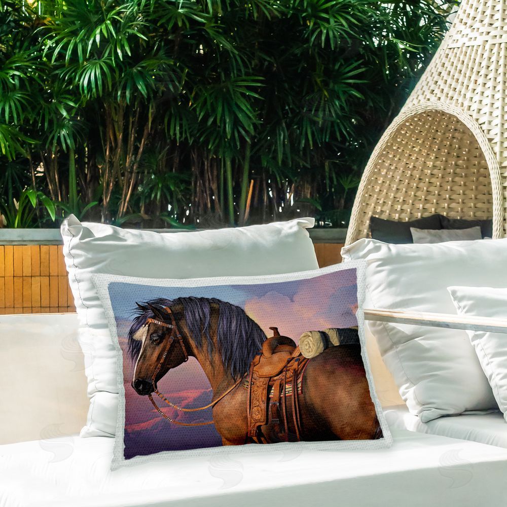 Laurie Prindle Cowboy's Pride Horse Outdoor Quick-Dry Polyester Printed Throw Pillow in Back Yard