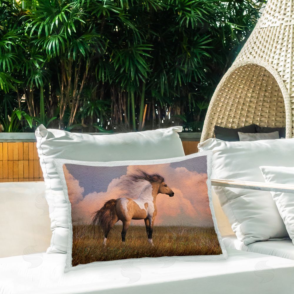 Laurie Prindle Into The West Horse Outdoor Quick-Dry Polyester Printed Throw Pillow in Back Yard