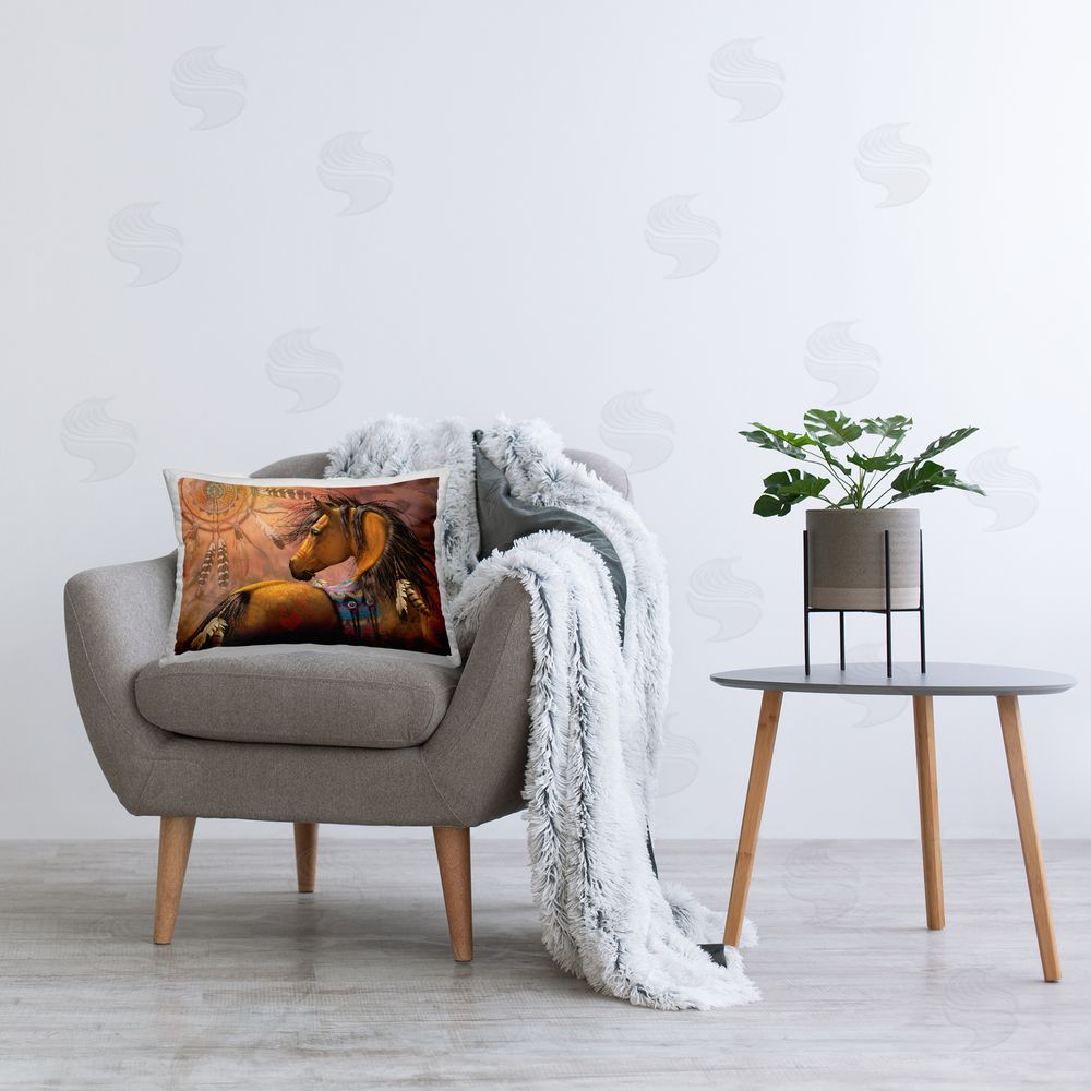 Laurie Prindle Kiowa Gold Horse Printed Plush Polyester Throw Pillow On Chair