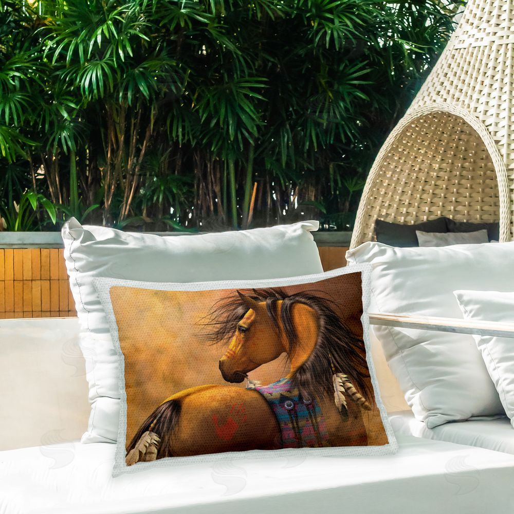 Laurie Prindle Native Horse Portrait Outdoor Quick-Dry Polyester Printed Throw Pillow in Back Yard