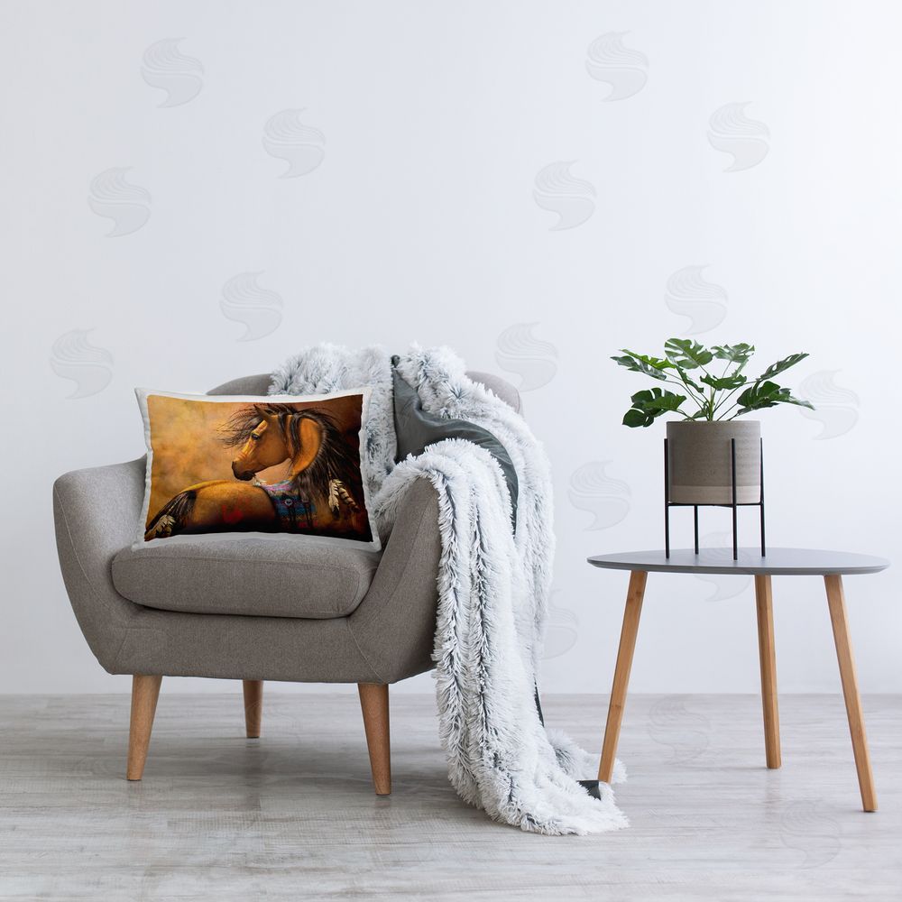 Laurie Prindle Native Horse Portrait Printed Plush Polyester Throw Pillow On Chair