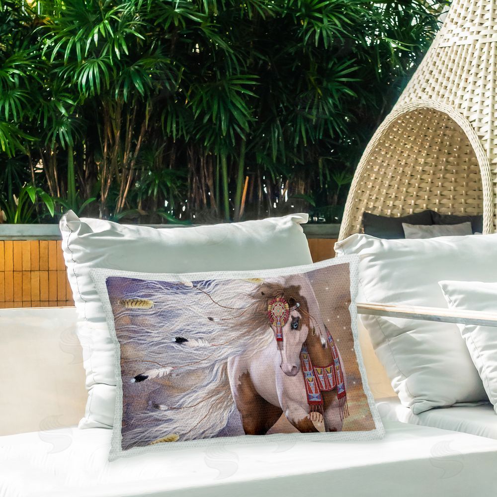 Laurie Prindle Windblown Native Horse Outdoor Quick-Dry Polyester Printed Throw Pillow in Back Yard