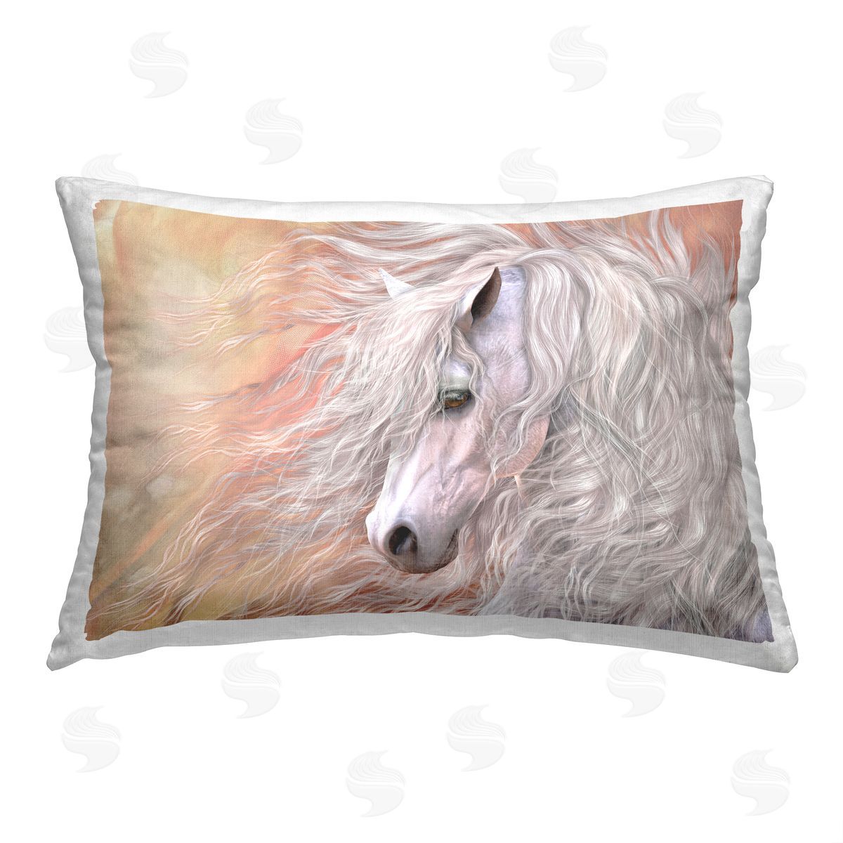 Laurie Prindle Primavera White Horse Printed Plush Polyester Throw Pillow