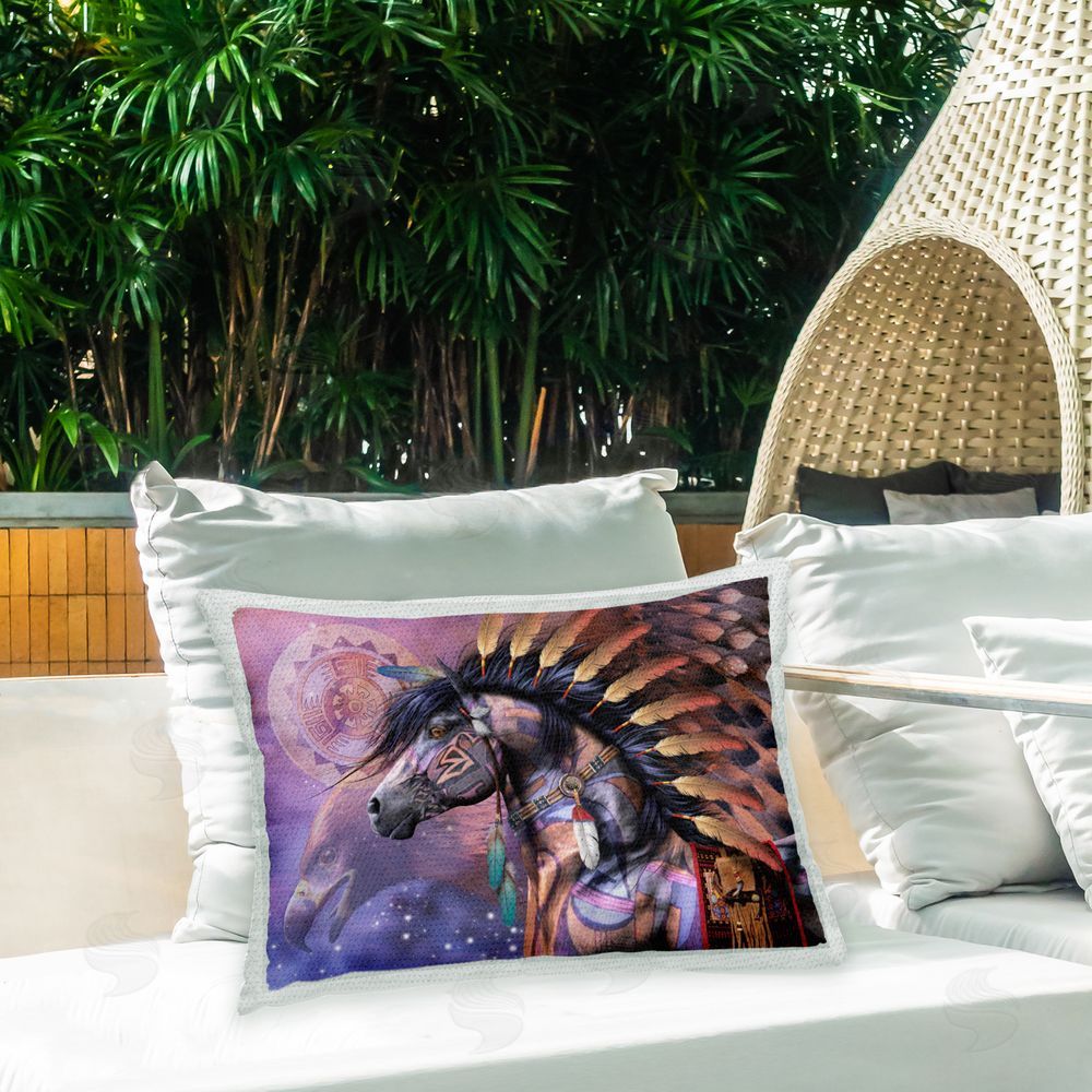 Laurie Prindle Shaman Spiritual Horse Outdoor Quick-Dry Polyester Printed Throw Pillow in Back Yard