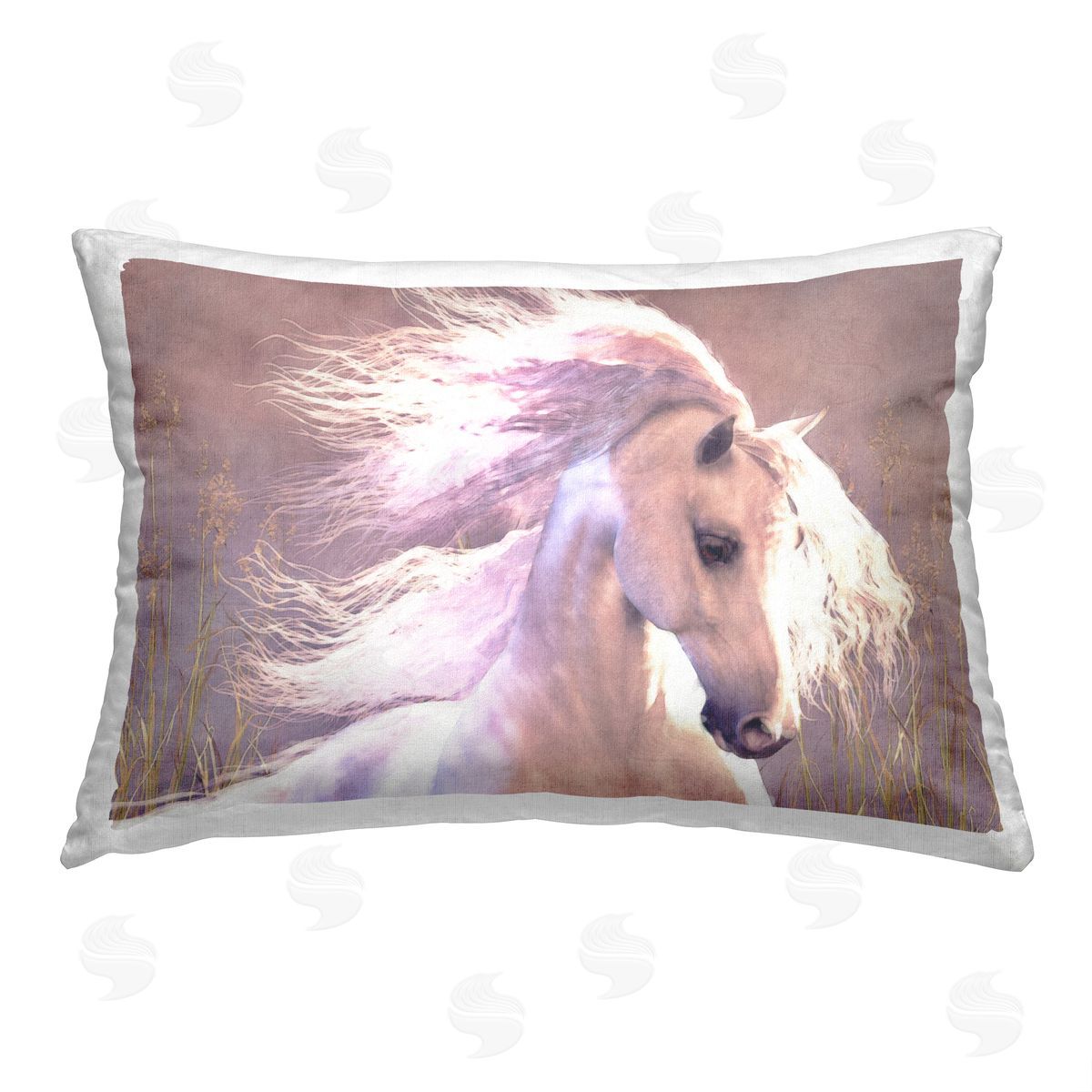 Laurie Prindle White Windblown Stallion Printed Plush Polyester Throw Pillow