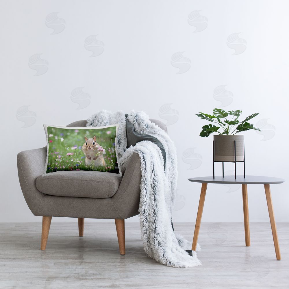 Lori Deiter Squirrel & Meadow Flowers Printed Plush Polyester Throw Pillow On Chair