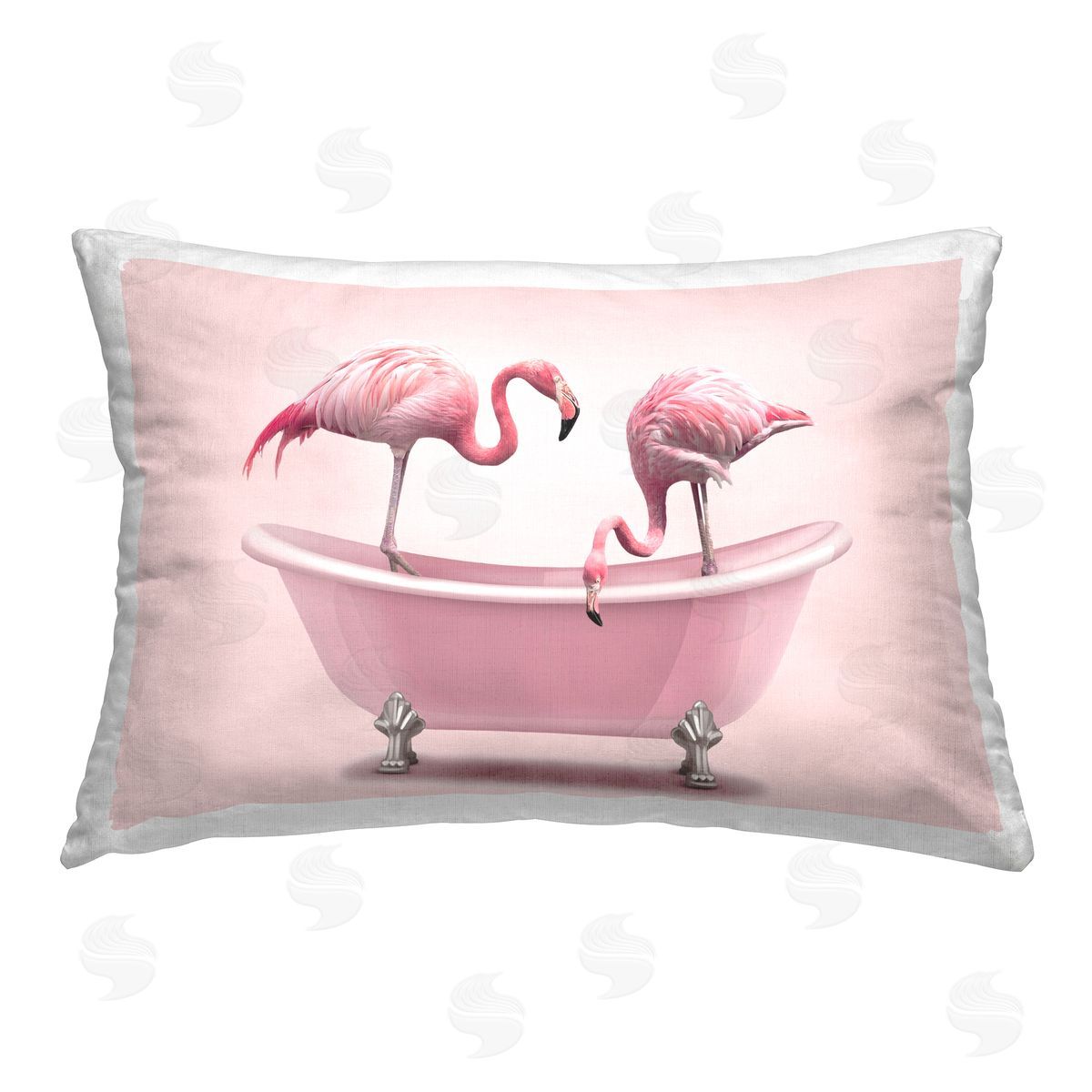 Emma P. Pink Flamingo Bath Printed Plush Polyester Throw Pillow