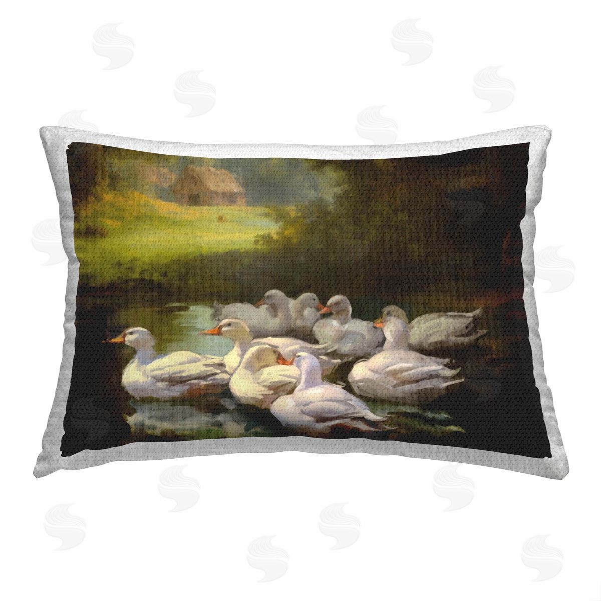 Ziwei Li Ducks in Rural Landscape Outdoor Quick-Dry Polyester Printed Throw Pillow