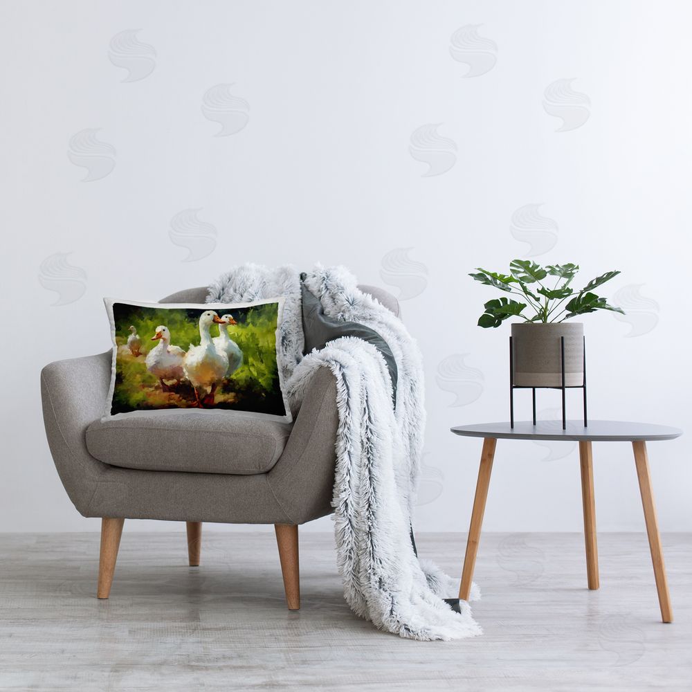 Ziwei Li Ducks in Woodland Nature Printed Plush Polyester Throw Pillow On Chair