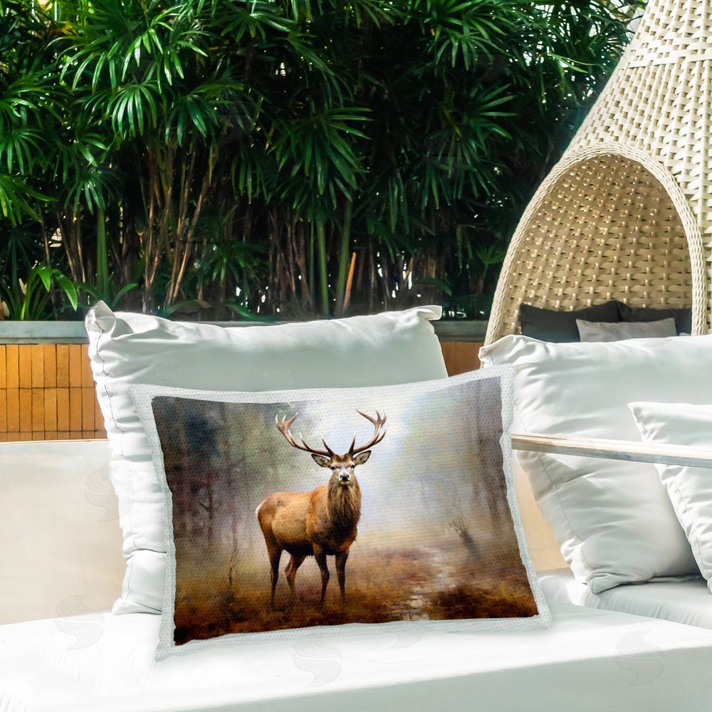 Ray Powers Wild Elk in Nature Outdoor Quick-Dry Polyester Printed Throw Pillow in Back Yard