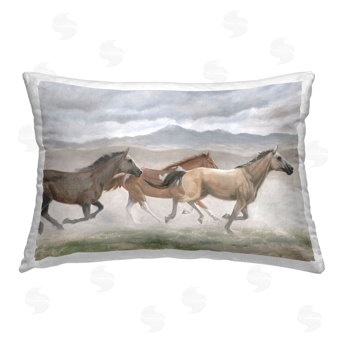Wellington Studio Horses Trotting Scenery Printed Plush Polyester Throw Pillow