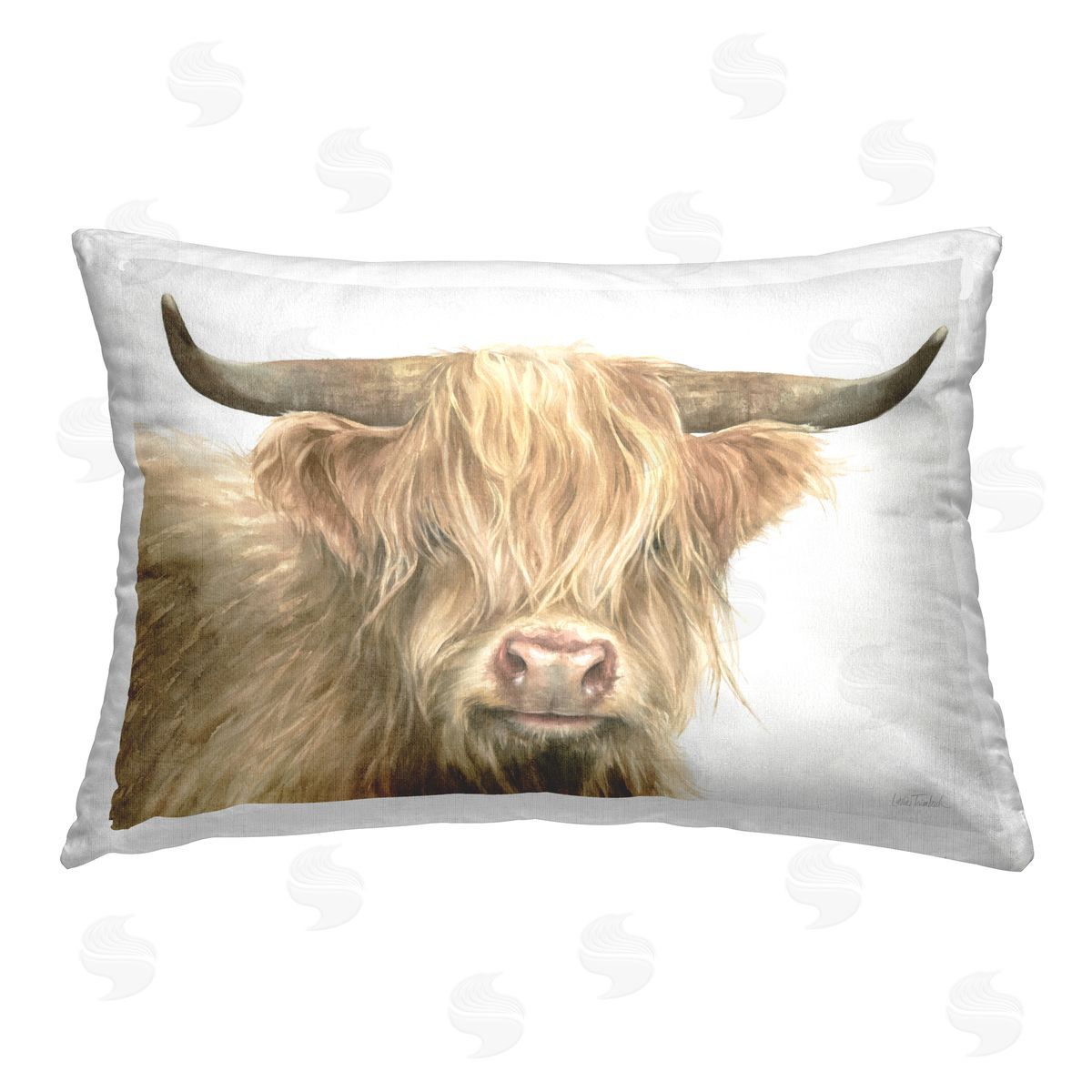 Leslie Trimbach Tan Highland Cow Printed Plush Polyester Throw Pillow