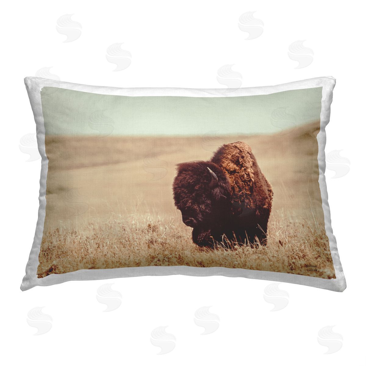 Nathan Larson Bison Country Pasture Printed Plush Polyester Throw Pillow